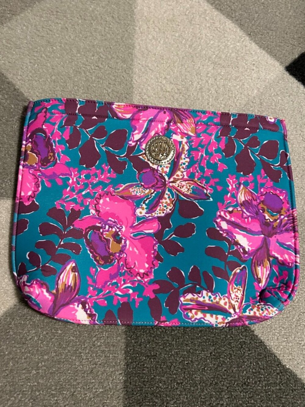 Lilly Pulitzer Orchid You Not Swim NEOPRENE ZIP POUCH Beach Travel Teal/Pink